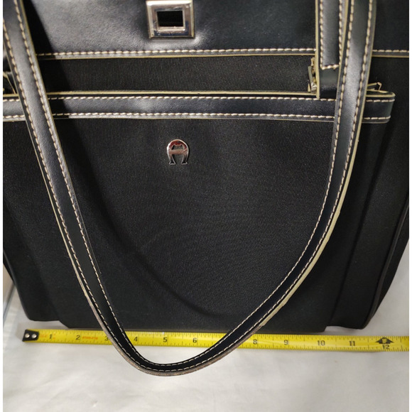 Etienne Aigner Shoulder Bag Purse Black Fabric White Stitch Trim #40132 Clean - Picture 12 of 15